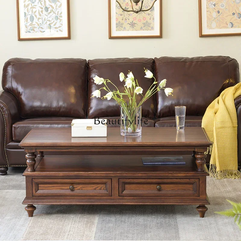 

ls 27 American all-solid wood coffee table simple and pure log living room ash wood tea table