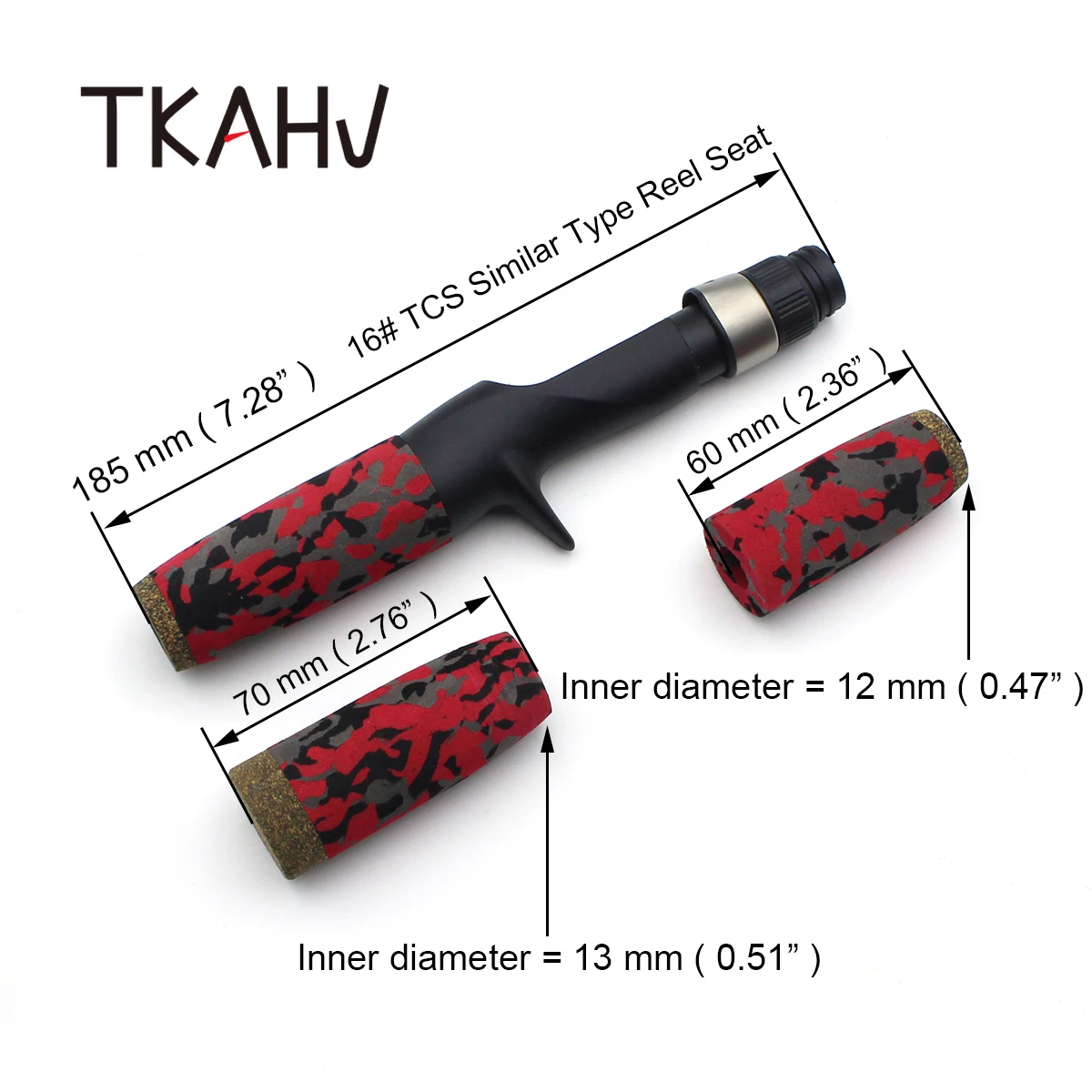 TKAHV Red EVA Camouflage Split Grip Fishing Rod Handle with Reel Seat Baitcasting Pole Building Repair DIY Replacement Tackle