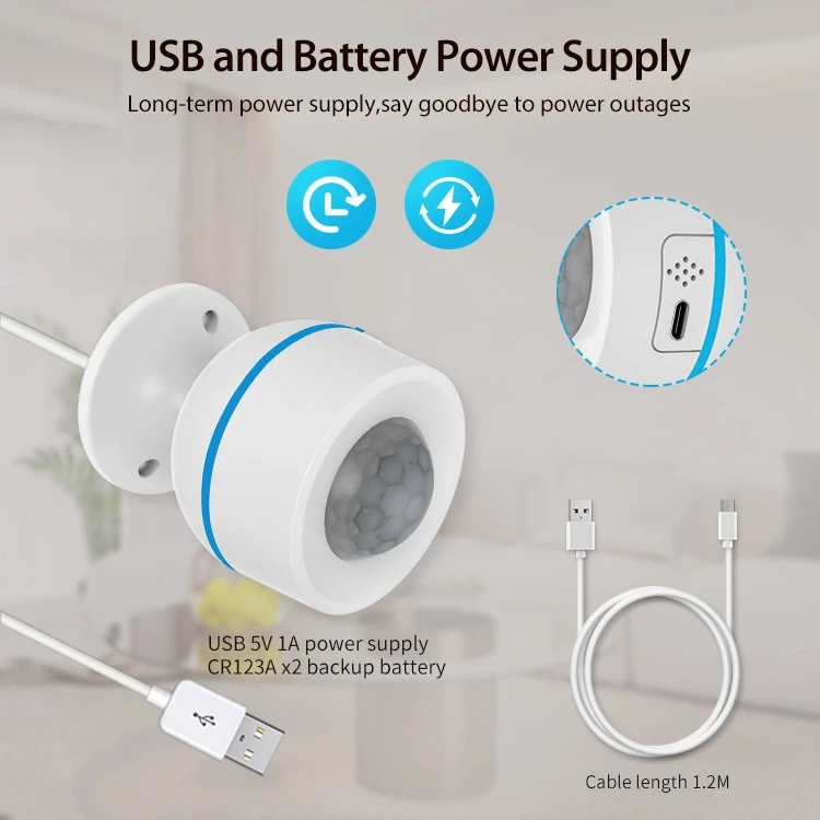 Homekit مستشعر PIR ذكي بالأشعة تحت الحمراء البشرية موضوع المادة USB/بطارية مصدر طاقة مزدوج يدعم Alexa/Google/SmartThings