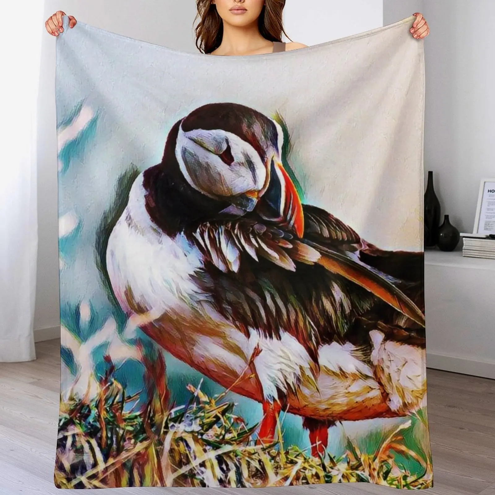 Puffin Bird Abstract Painting Art Design Throw Blanket for babies Fashion Sofas Blankets