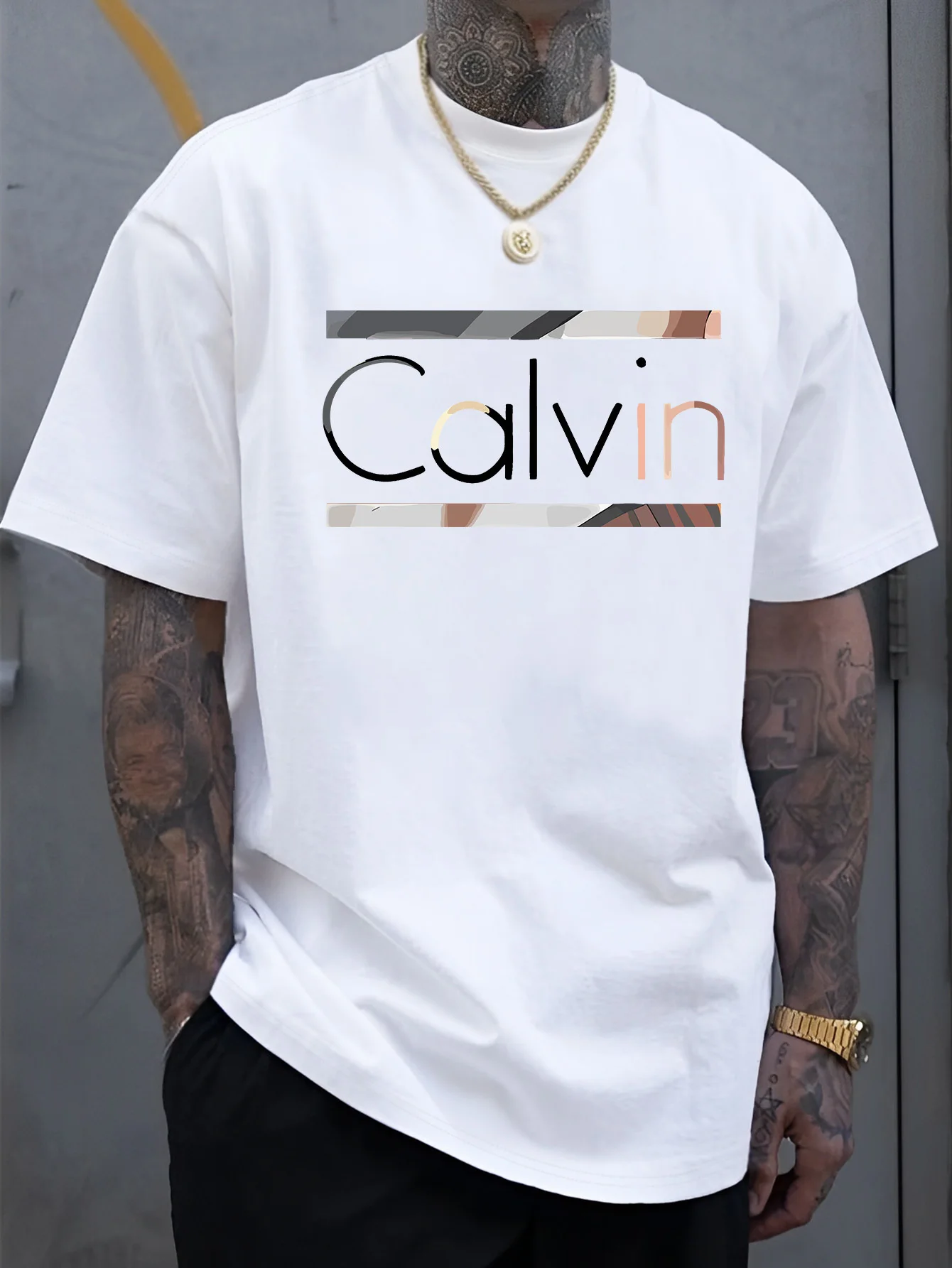 Gradient Frame Letter Print Casual Statement Tee Comfortable 100% Cotton Suitable For Summer Everyday Streetwear Looks