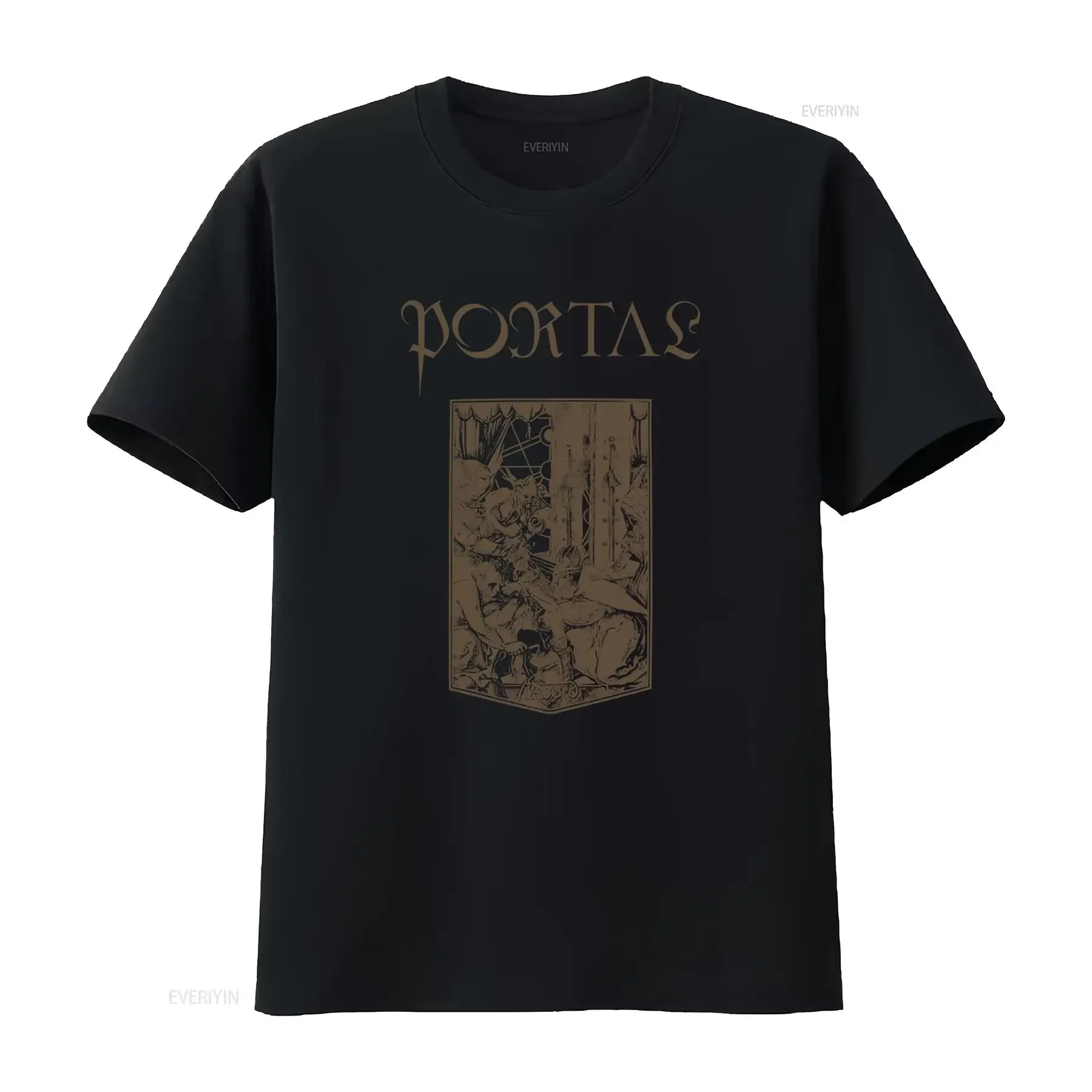 Gothic Occult Dark Portal Vintage Line Art Print Streetwear Casual T Shirt vintage Washed Comfortable streetwear homme fashion