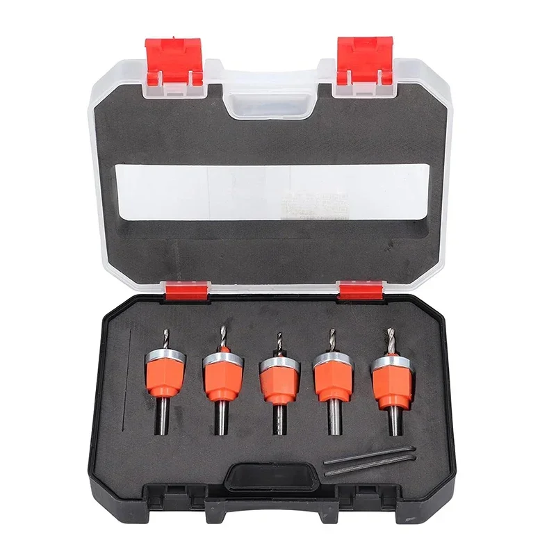 yesCountersink Drill Bit Set 5 6 Pcs High Speed Steel Adjustable Stop Bits For Wood Plastic Metal Drilling Chamfer Deburring Too