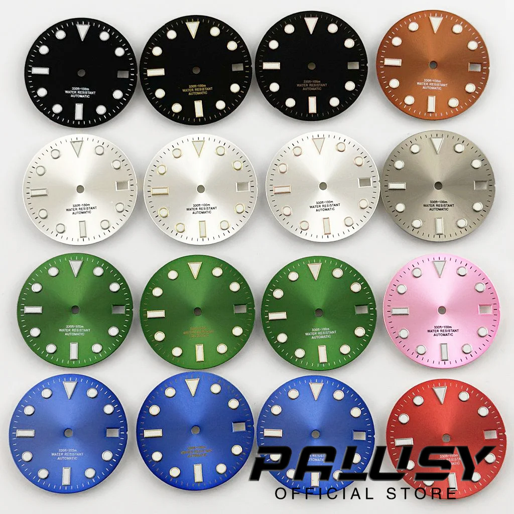 28.5mm NH35 Sunburst White Blue Green Black Yellow Watch Dial Luminous Watch face Fit NH35 NH36 Movement Replacement Parts