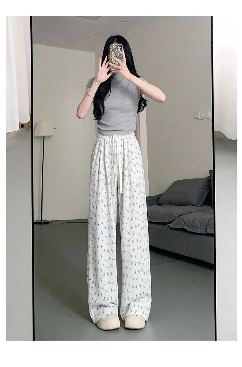Pantaloni da donna estivi giapponesi in chiffon all'aperto flowy punteggiato resort etichettato reticolo tagliente a quadretti leggero tutto-fiammifero Kpop alla moda