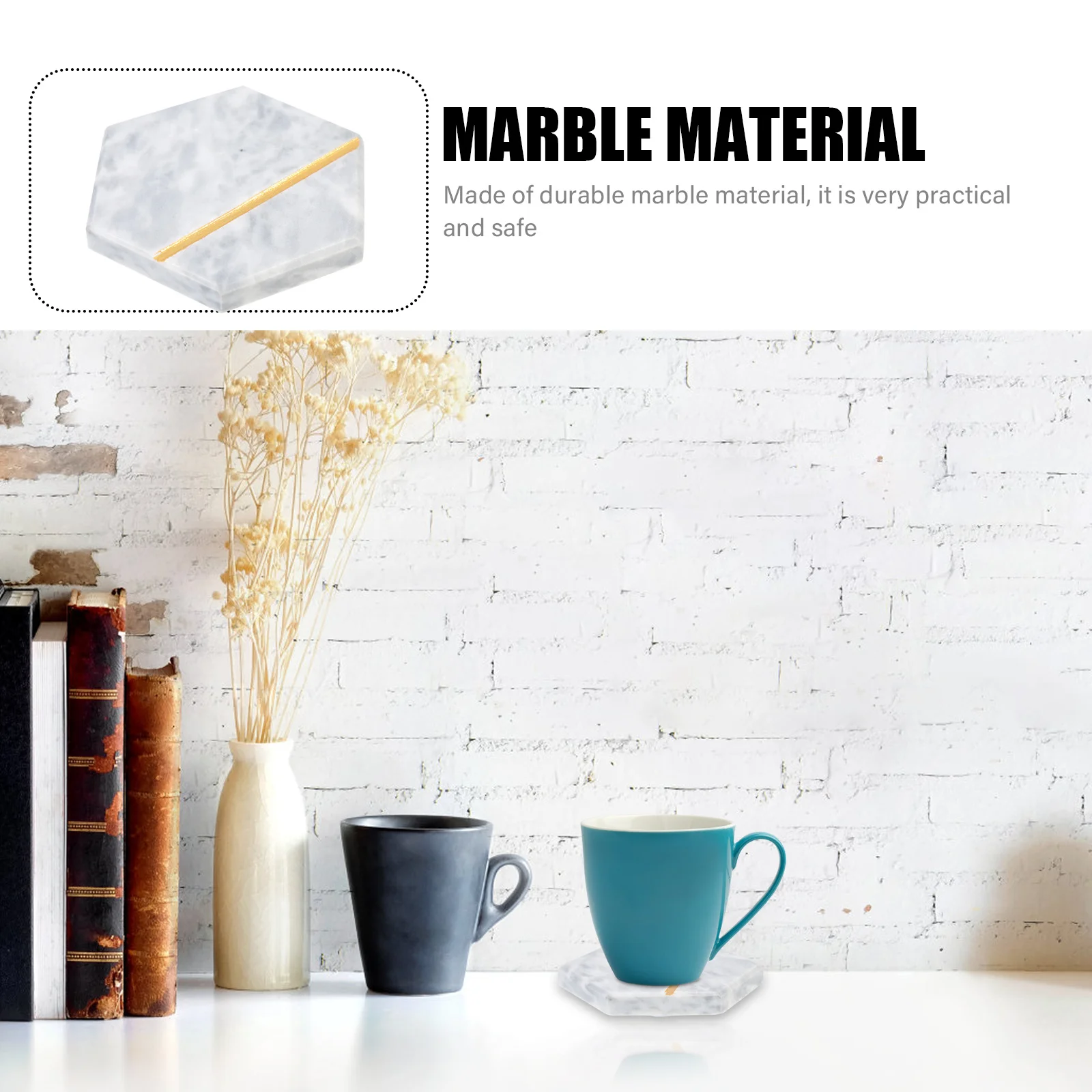 

Marble Coaster Bundle of 4 Natural Stone Cup Mat Insulated Mug Pad Wear-Resistant Tabletop Decor for Living Room Dining Room Use