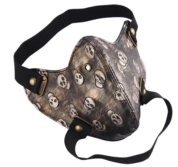 Crânio estampado PU couro Punk Rock máscara para homens e mulheres, Lady's respirável Halloween Party Cosplay, boca-mufla, R1933