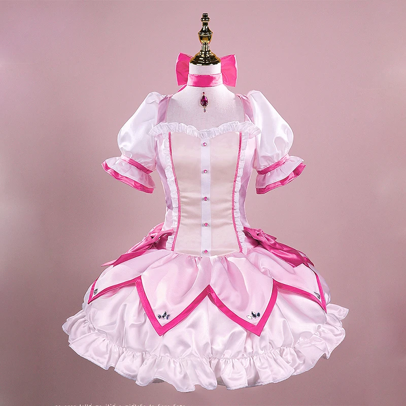 Magica Kaname Madoka Cosplay Costume Pink Dress with Necklace Cosplay Costume  Accessories Halloween Party Props