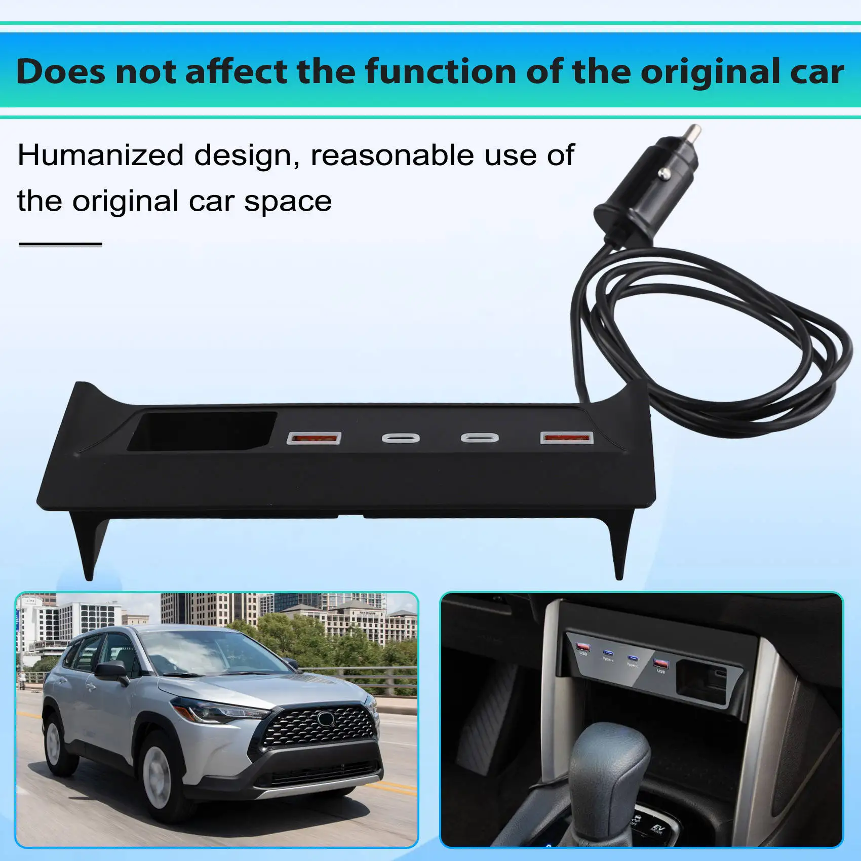 

Premium Car USB Type-C Splitter Adapter Fast Charger Shunt HUB Docking Station For Toyota Corolla Cross 2021-2024