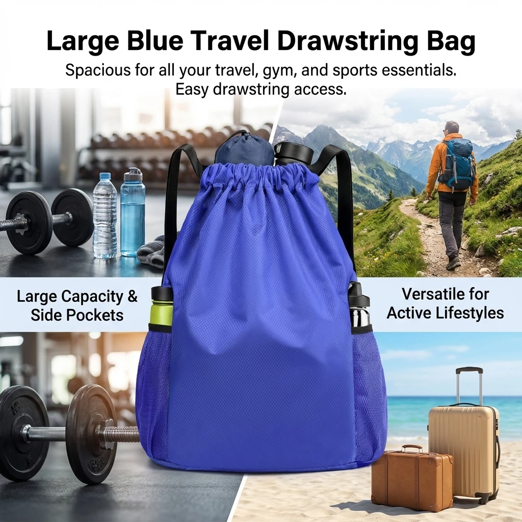 Drawstring Backpack Large Capacity Water Resistant Nylon Gym Bag for Travel and Sports Lightweight Sack for Men Women