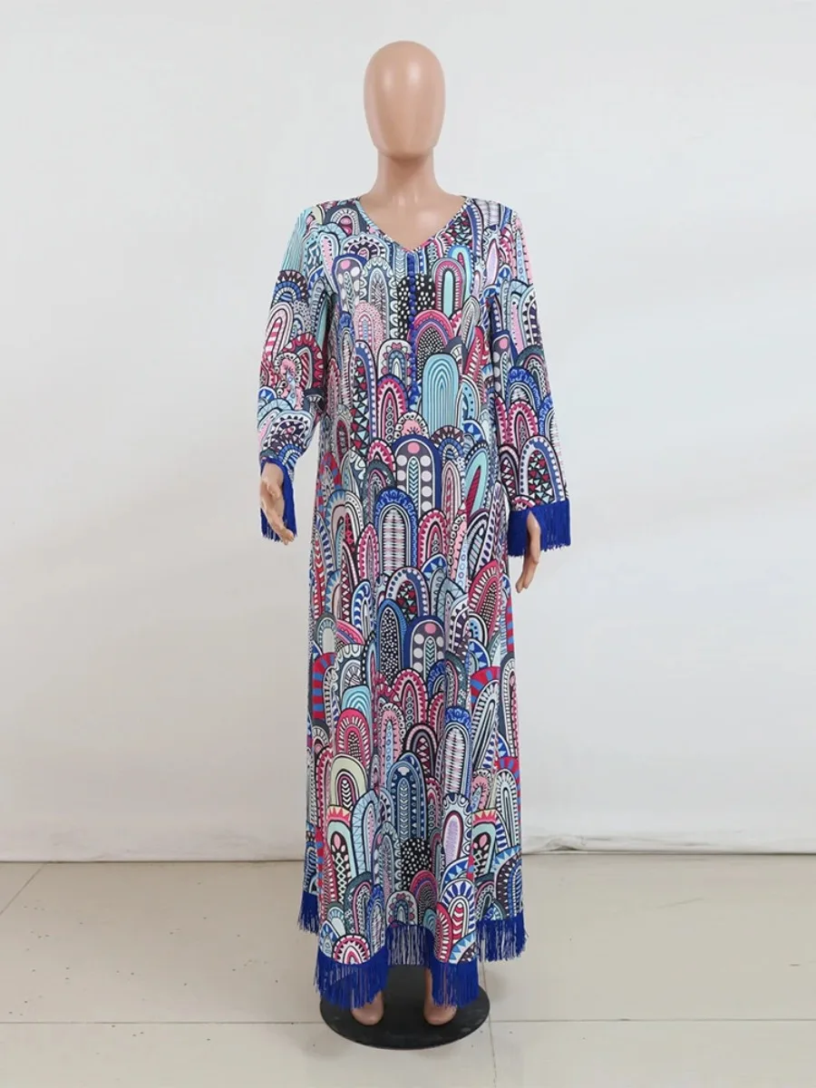 Muslim modest Abayas Dress Vintage Floral Print v-neck buttons Long Dresses  Kaftan Ramadan Woman Clothes robe femme