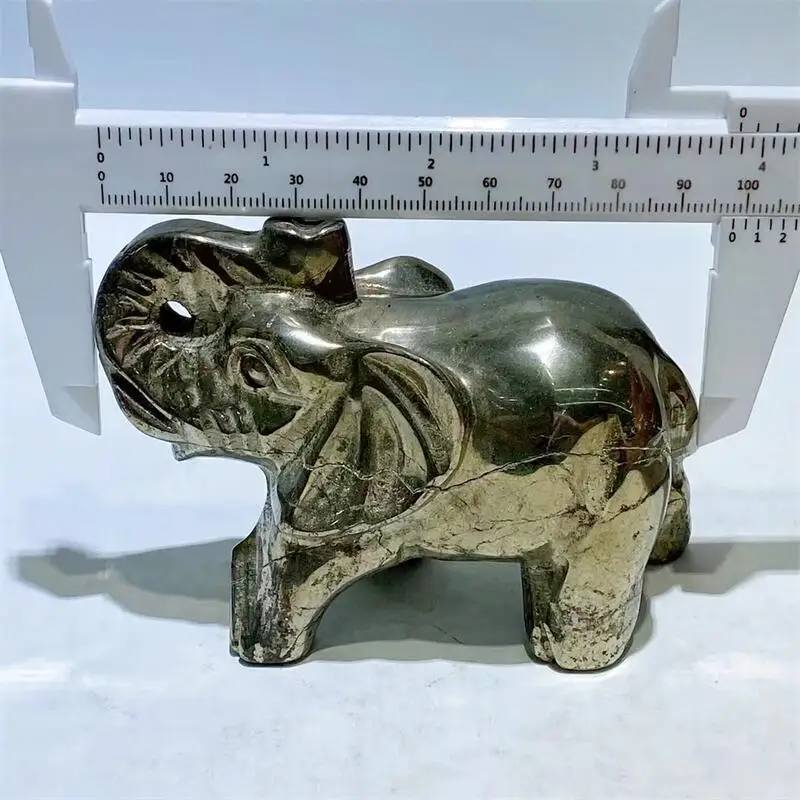 9.5cm Natural Pyrite Elephant Crystal Carving Animal Healing Energy Stone Fengshui Home Decoration Holiday Gift 1pcs