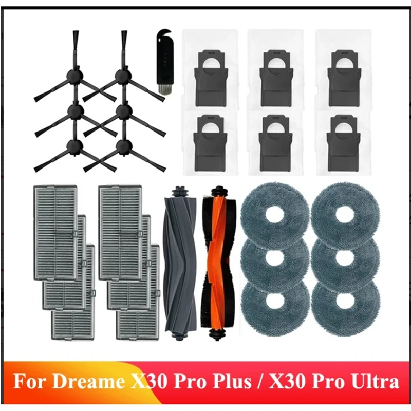 Dreame-Acessórios para X30 Pro Plus e X30 Pro Ultra, escova lateral principal, filtro HEPA, esfregões, sacos de pó, 27PCs