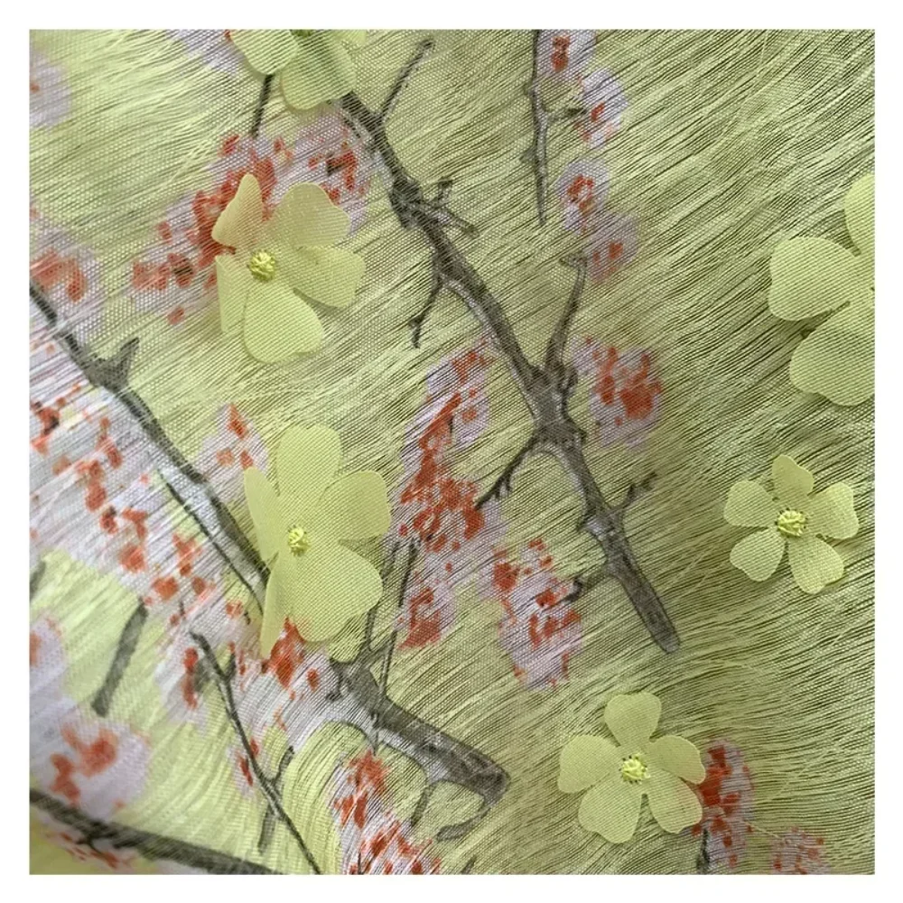 

Hand Embroidered Nail Flower Fabric Fairy Style Long Skirt Summer Clothing Fabrics Cloth for Diy Sewing Material