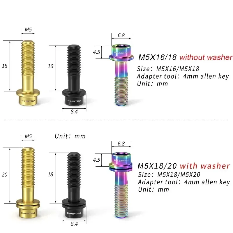 Risco titânio parafusos de bicicleta m5 * 16 m5 * 18 parafusos da haste do guiador da bicicleta ultraleve mtb power stem parafusos acessórios da bicicleta