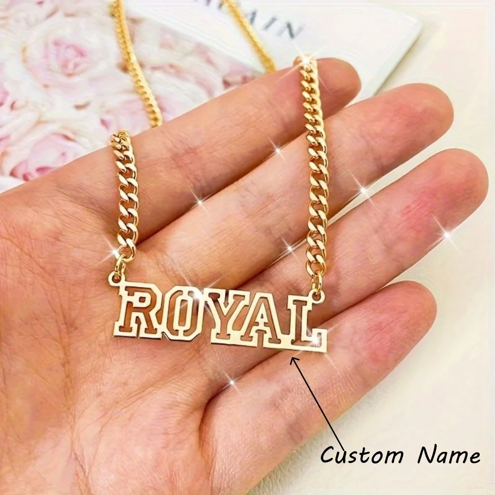 

Custom Name Cuban Name Necklace Stainless Steel Personalized Gold Silver Color Pendant Thick Chain For Men Women Jewellery Gifts