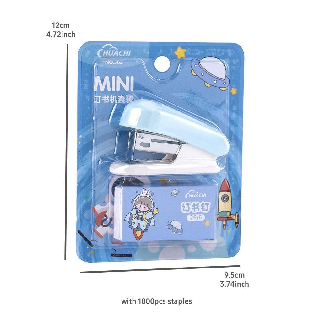 1 set di mini cucitrici color macaron, include 1000 graffette e coda di rimozione, strumenti di rilegatura in metallo leggero per risparmiare manodopera F7884