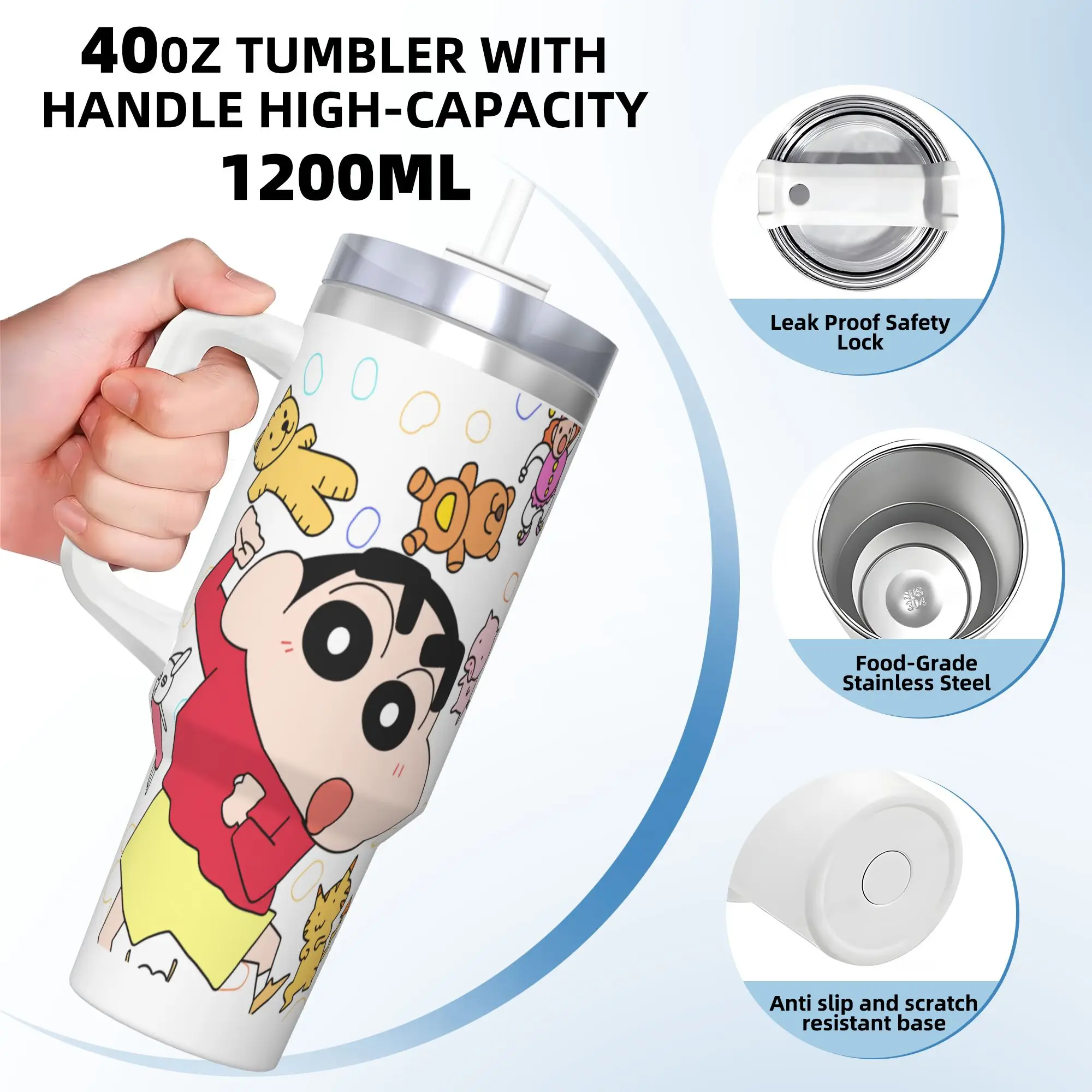 Gobelet en acier inoxydable Crayons Shin-chans tasse à café étanche boisson froide tasses de voiture voyageur bouteille d'eau personnalisée