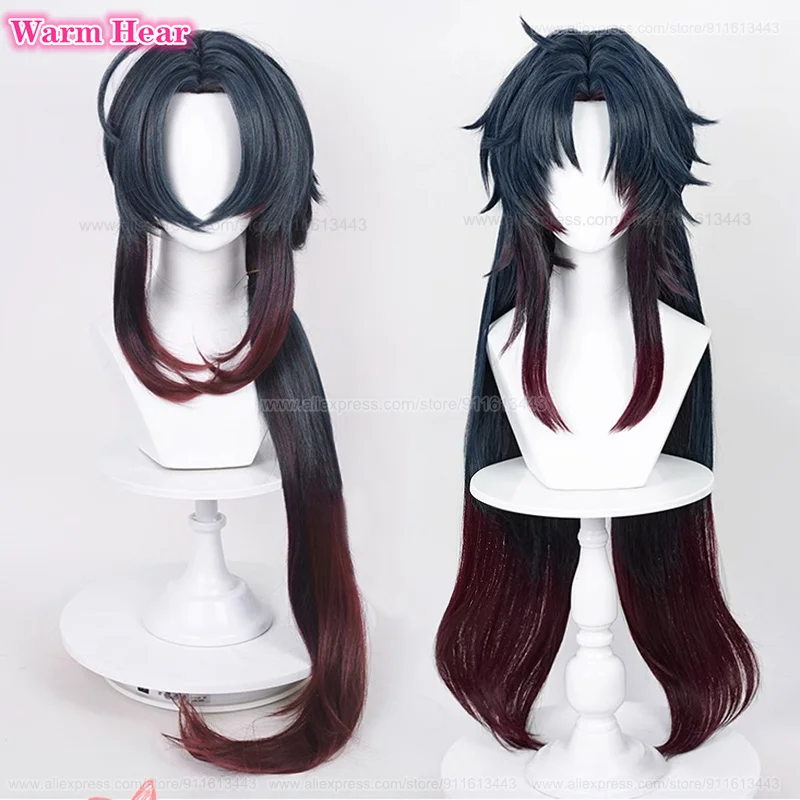 Anime HSR Blade Synthetic Wig Unisex 100cm Long Dark Blue Brown Red Center Part Cosplay Wig Heat Resistant Party Wigs + Wig Cap