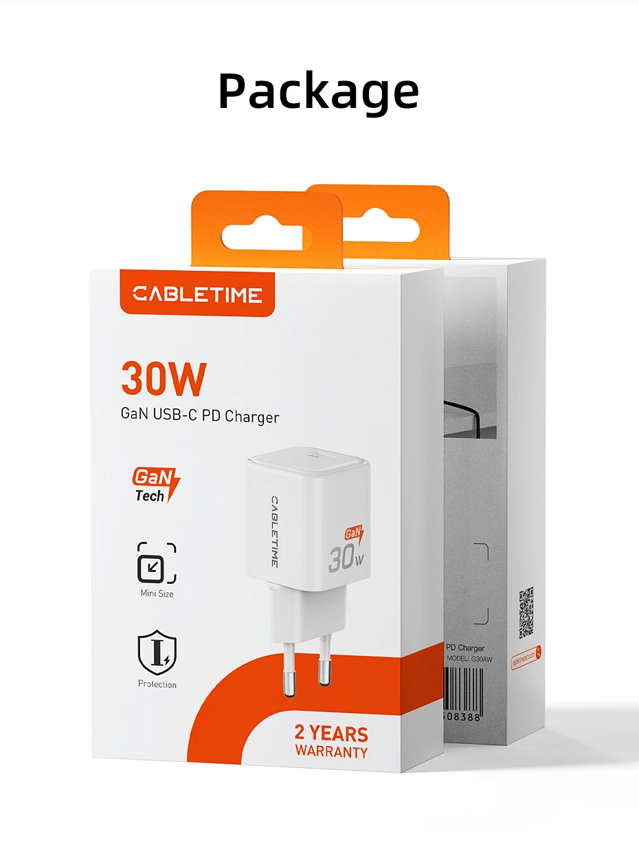 CABLETIME 30 W GaN Ladegerät PD QC 3,0 Schnelle USB Typ C Lade Typ C PD 3,0 Schnelle Telefon Ladegerät für iPhone 15 iPad Huawei Ladegerät – Detail 10