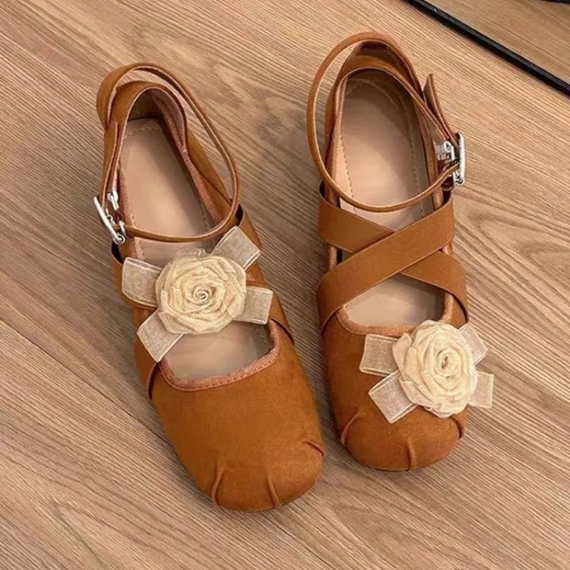 

Retro Flower Flat Ballet Shoes Shallow Fashion Leisure Mary Jane Shoes Cross-tied Comfort Designer Dress Shoes Zapatos Mujer