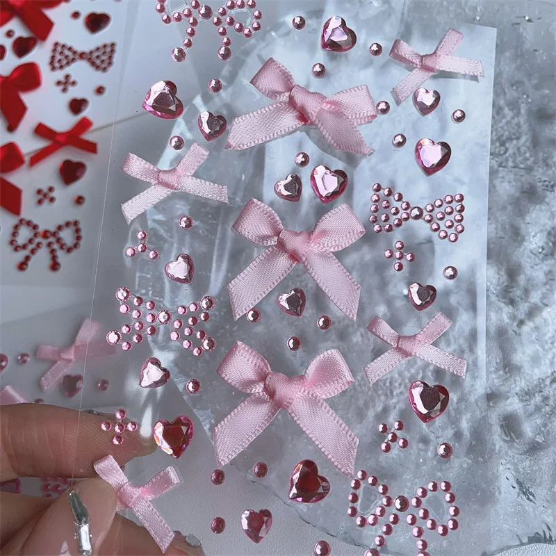 DIY Decor Kpop Photocard Sticker 3D Stereo Bow Heart Style Scrapbook Journal Stuicker Cute Pink Red Color Phone Shell Sticker