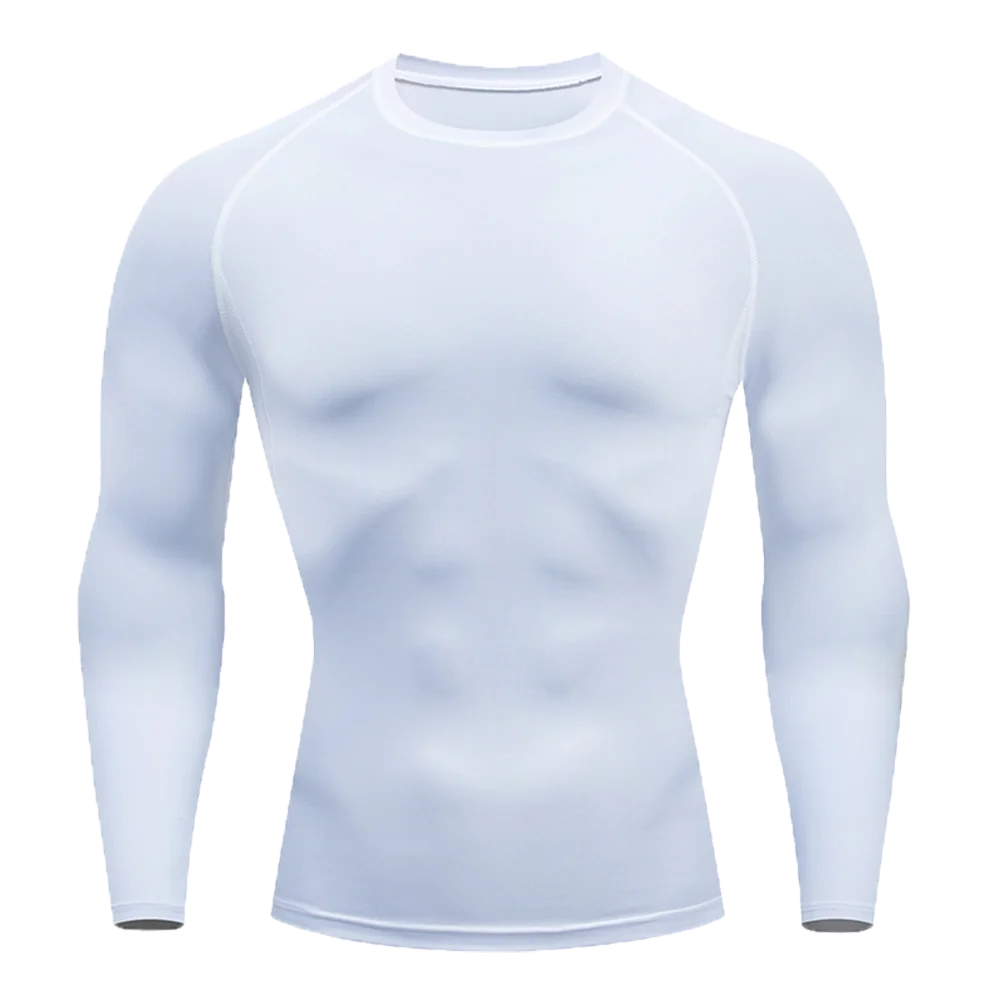 2024 Men's T-shirt Tight Fitting High Elasticity Solid Color Long Sleeved Compression Sports Fitness Shirts Gym MMA Jujitsu Tees