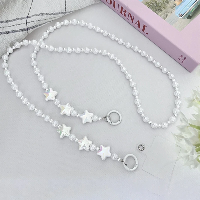 Long Crossbody Pear Bead Star Phone Chain Pendant For IPhone For Huawei Xiaomi Smart Phone Rope Strap Bag Decoration