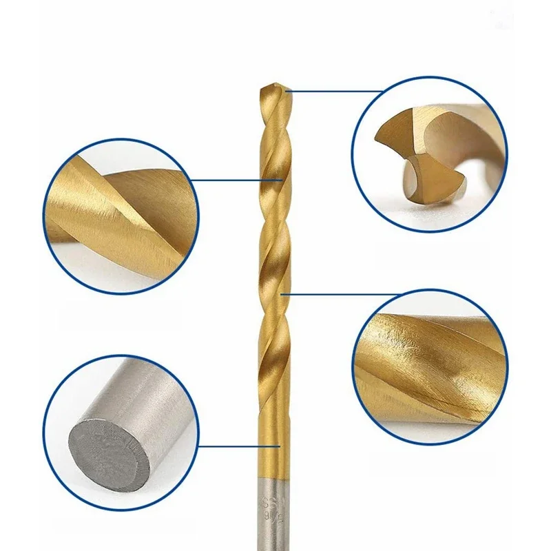 High Speed Steel Twist Drill Bit Set Titanium Coated Hole Saw Cutter Round Shank Gun Drill Bit Plastic Metal Woodworking Tools