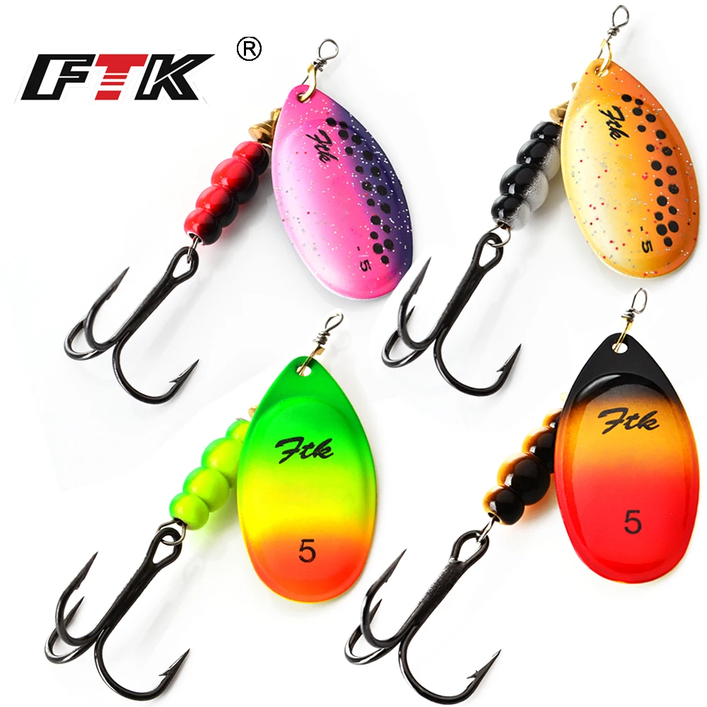 Przynęty typu spinnerbait z piórami, kotwiczkami, twarda łyżka, przynęty na okonia, metalowe przynęty wędkarskie FTK 3.9g 4.6g 7.4g 10.8g 15g do łowienia ryb