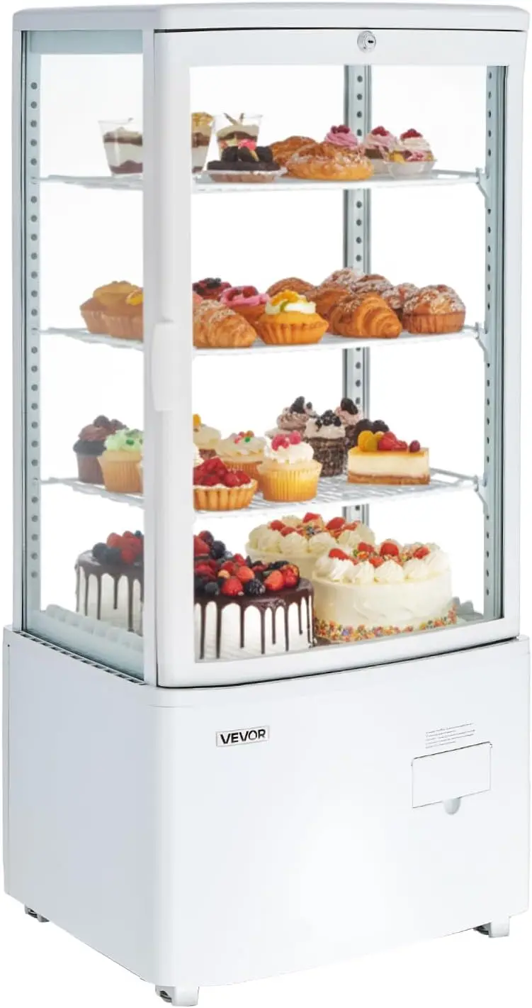 Refrigerated Display Case, 3 Cu.Ft./85L Countertop Pastry Display Case, 3-Tier Commercial Cake Refrigerator with LED Lighting, T
