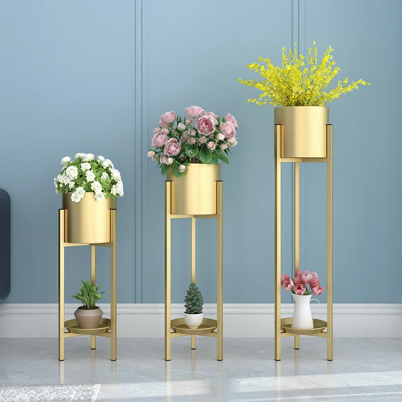 

Nordic Modern Home Decor Golden Flower Pot Rack Metal Floor Type Shelf For Indoor Living Room Ornament Party Wedding Decoration