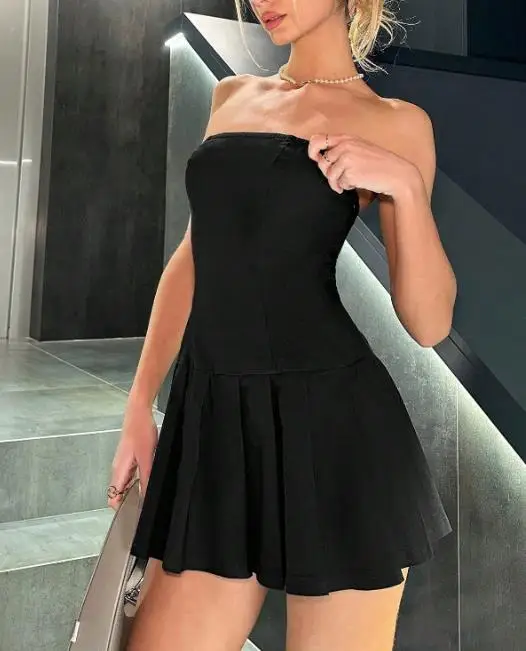

2026 New Fashion Casual Summer Casual Elegant Sexy Chic Strapless Ultra Short Dress Sexy Spicy Girl Slim Fit Dress