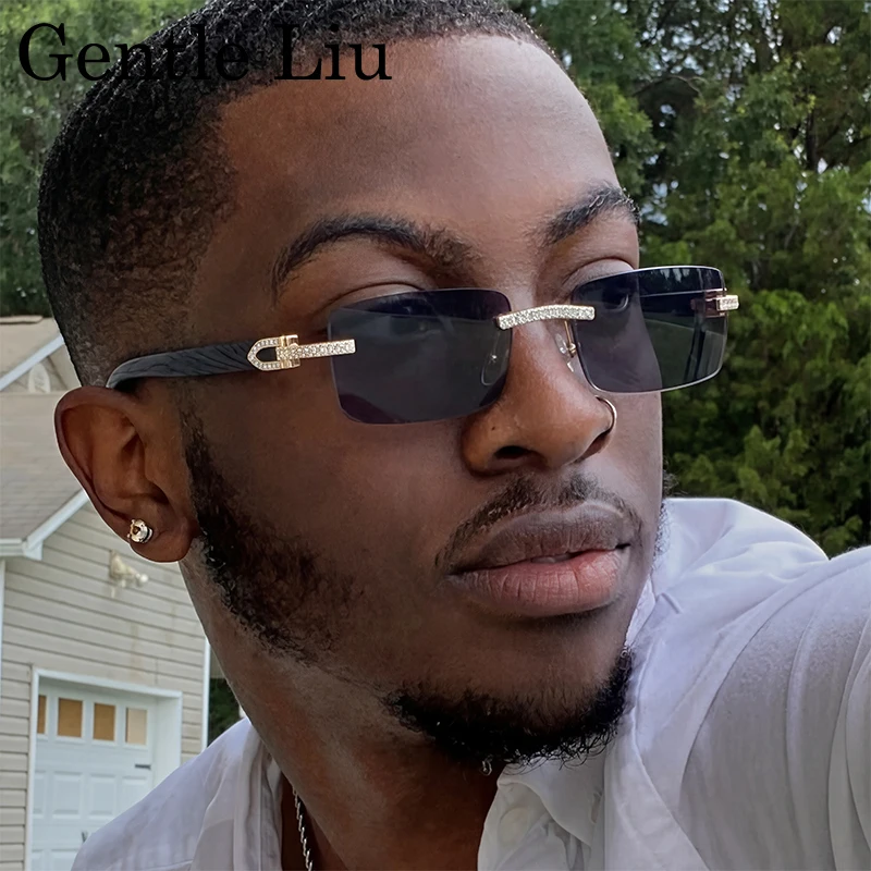 Y2K Rectangle Rimless Sunglasses Men Vintage Shades display picture 3