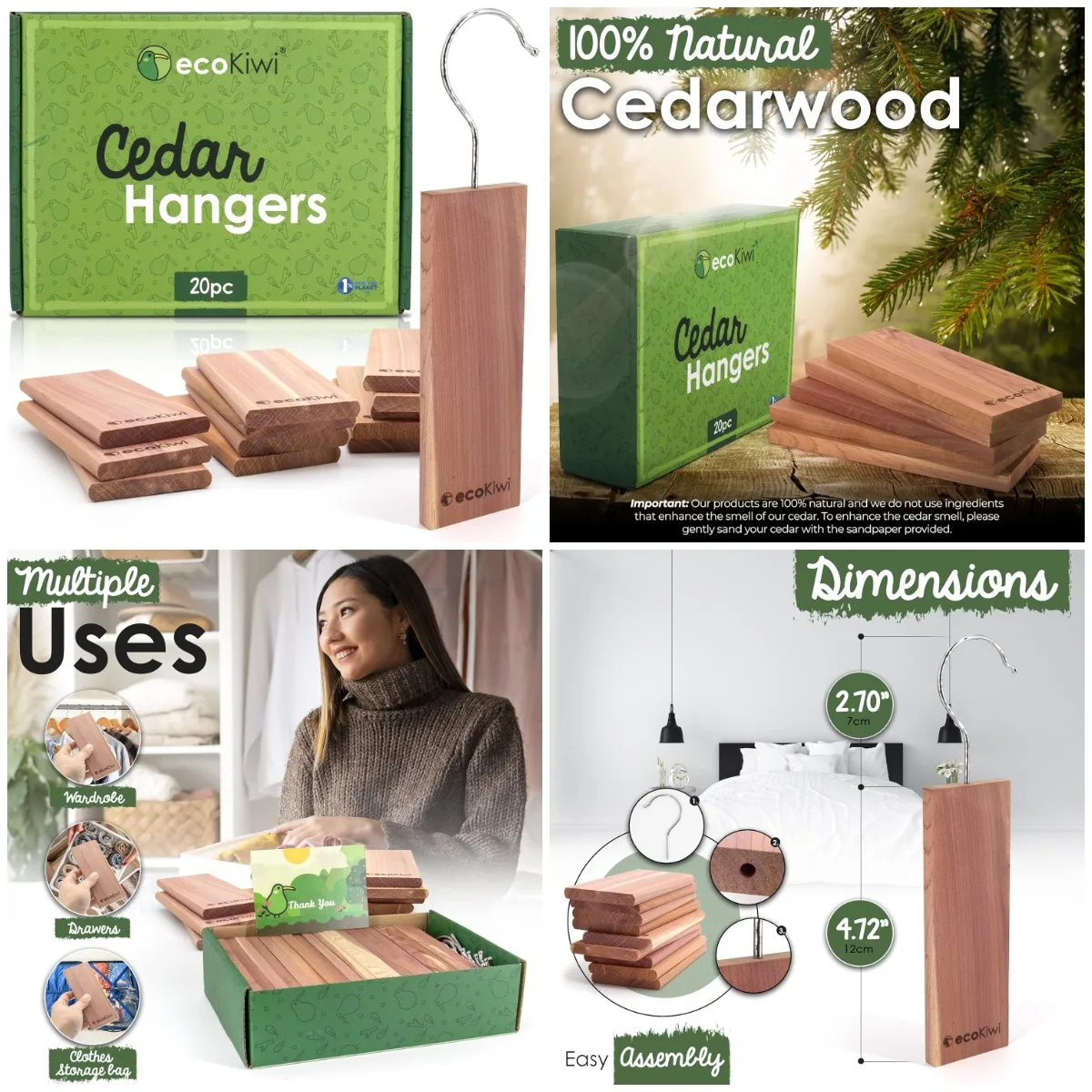 

Cedar Blocks for Clothes Storage - 20 Pack Natural Aromatic Planks - Cedar Wood Hangers & Chips - Fresh Scented Organizer
