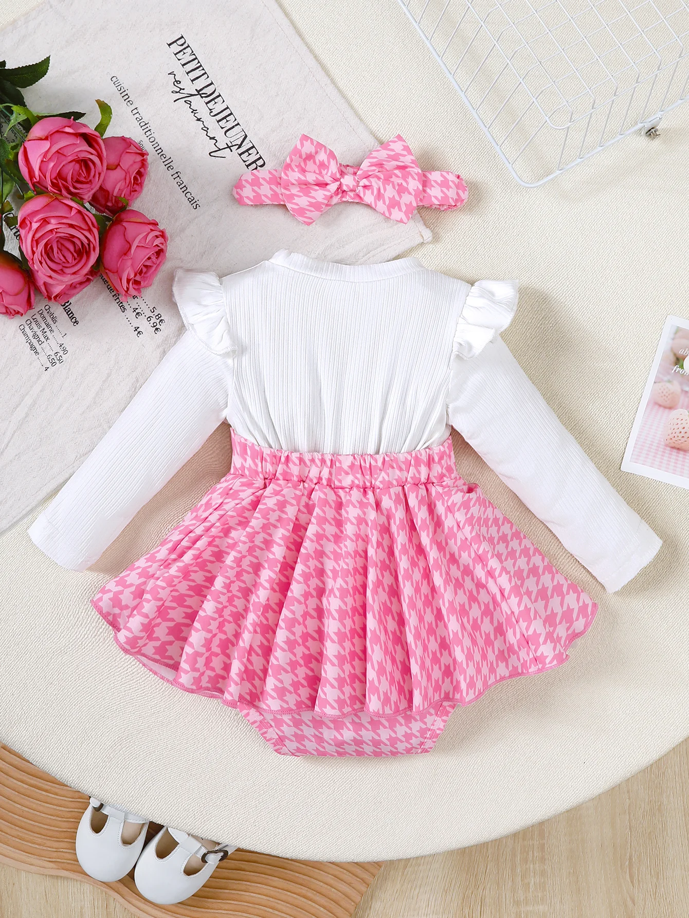 Baby Girl Dress Bow Thousand Bird Grid Pattern Long Sleeved Dress 0-18 Months Old Cute Baby Girl Spring and Autumn Fashion Dress