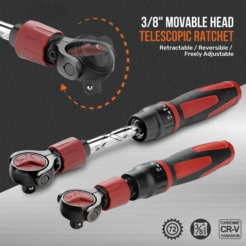 3/8inch Drive Ratchet Wrench Steel 72t Socket Wrench Flexible Head Wrench Quick Release Reversible Switches Wrench Hand Tool