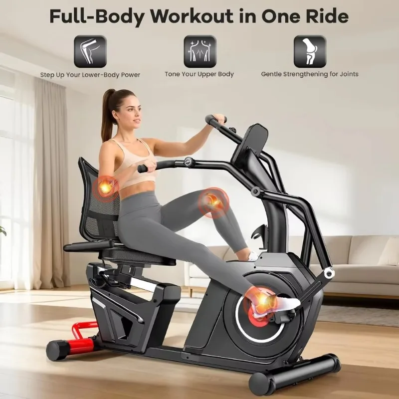 Recumbent Exercise Bike With Arm Exerciser, 16-Level Magnetic Resistance & Bluetooth App For Home
