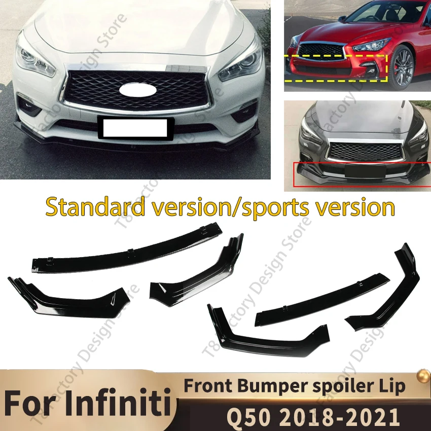 

3 шт., спойлер на передний бампер, разделитель губ для Infiniti Q50 2018 2019 2020 2021, ремонт, диффузор для подбородка, лезвие стандартного издания, комплект кузова