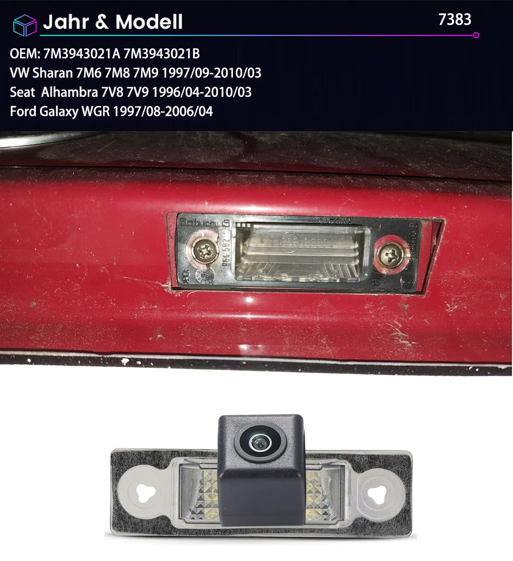 Car Reverse Camera for VW Sharan 7M6 7M8 7M9/Seat 7V8 7V9 Alhambra/Ford Galaxy WGR OEM 7M3943021A 7M3943021B
