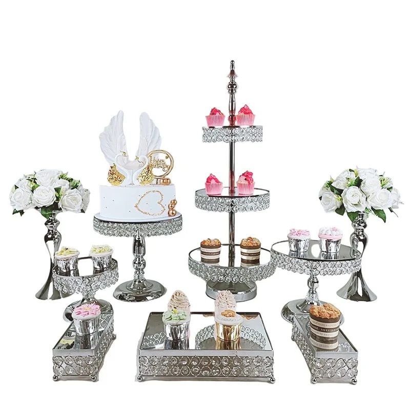 6Pcs-18Pcs/Lot Electroplate Metal Crystal Cake Stand Set Display Wedding Birthday Party Dessert Cupcake Plate Rack