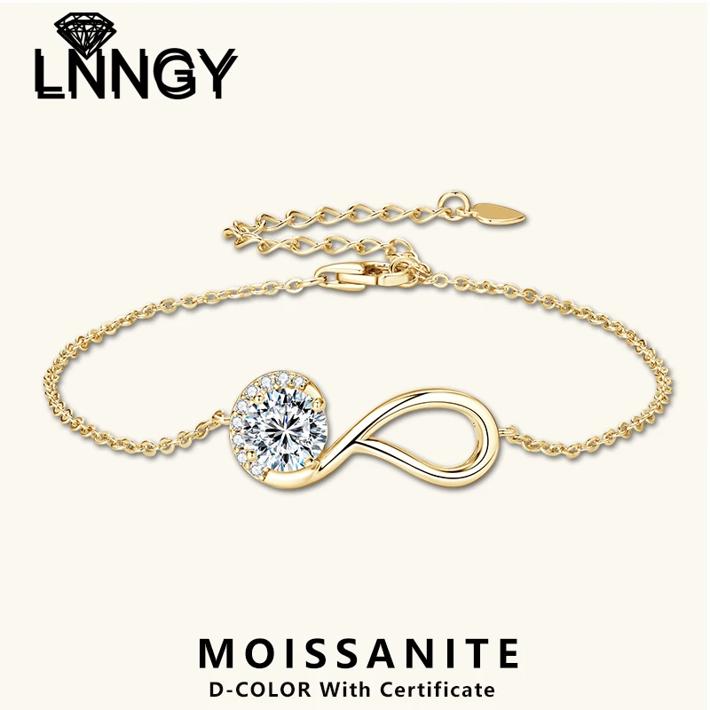 

Lnngy Certified 6.5mm Moissanite Infinity Bracelet for Women 925 Sterling Silver Adjustable Chain Bracelets Jewelry Gift
