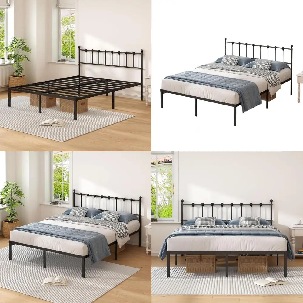 

Полноразмерная металлическая кровать-платформа с прочной опорой, не требует пружинного блока, проста в сборке, бесшумная, черная.