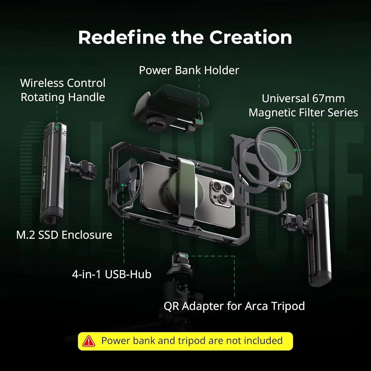 

Universal All-in-One Mobile Video Kit with Quick Release Phone Rig Rotatable Handles M.2 SSD 67mm VND Filter for Video Shooting