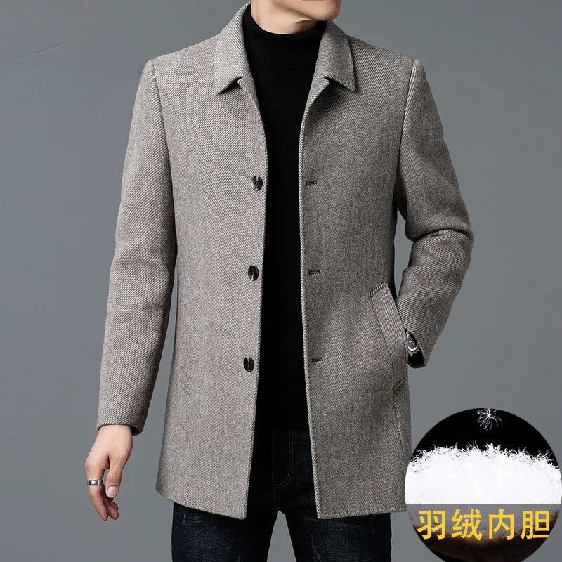 85% Cashmere Coat Men Loose Trenchcoat Midium Thick Warm Down Linner Jackets Man Double-sided Wool Abrigos Hombre FCY4540