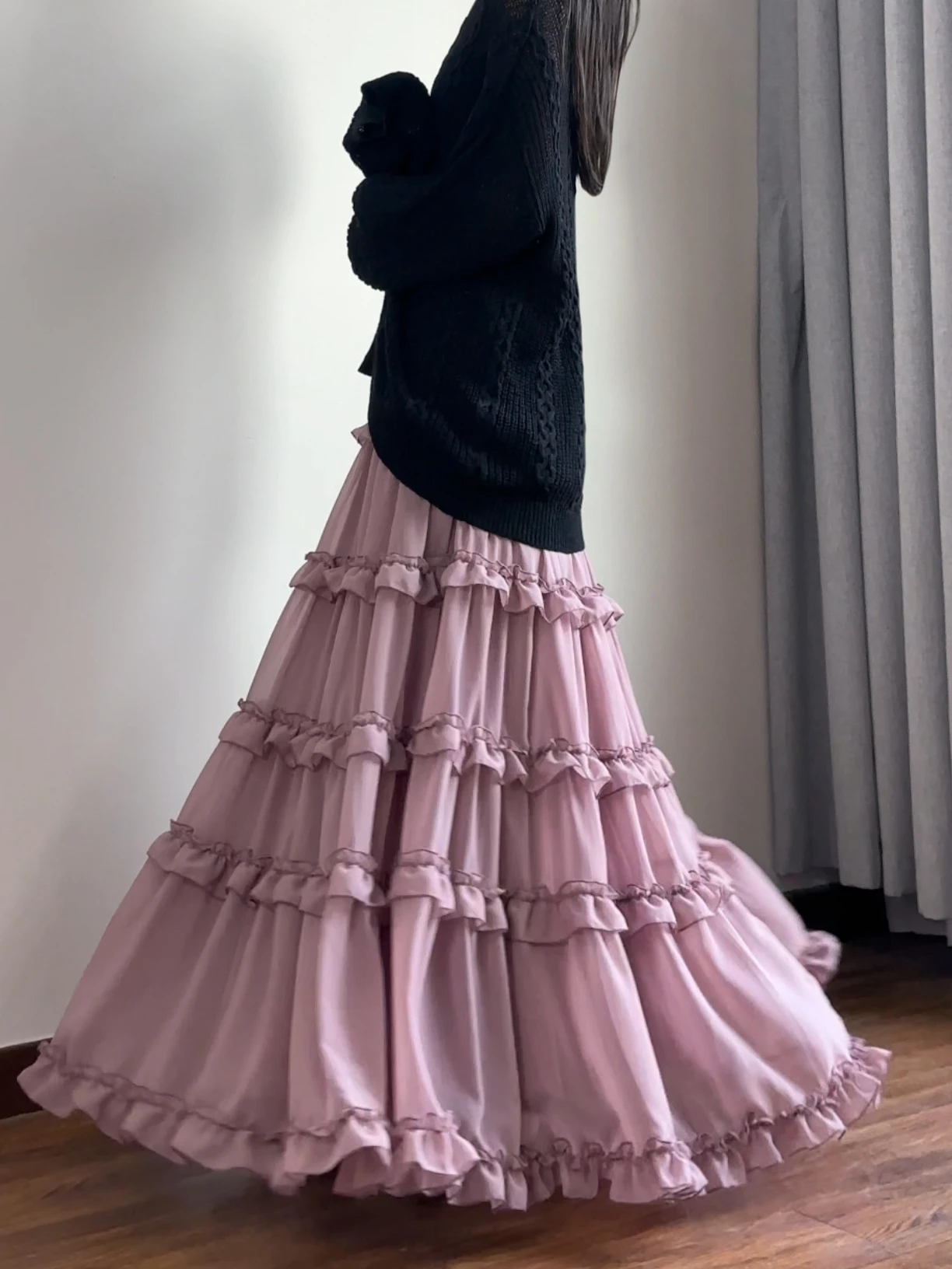 

Pink Purple A-Line High Waist f Skirt with Lace Trim Cake Skirt Long Fairy Skirt Polyester Fabric Commute Sle