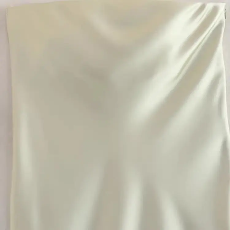 ชุดเดรสยาวผ้าซาตินไหมพรมแบบเปิดไหล่ทรงเอไลน์เอวสูงความยาวปานกลาง ผ้าโพลีเอสเตอร์ ปิดด้วยซิป เหมาะสำหรับใส่ไปทำงาน