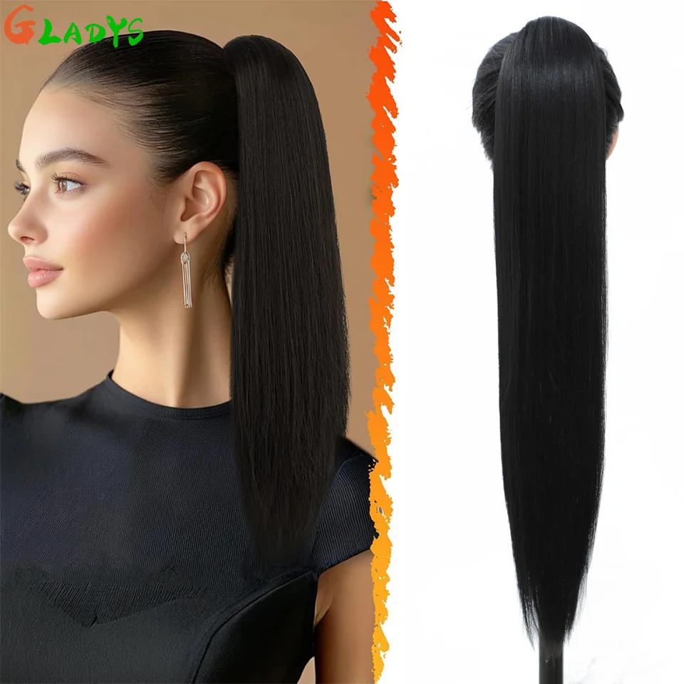 

Прямые наращивания хвоста на шнурке, 28-дюймовые длинные синтетические волосы для хвоста, натуральный черный наращивание хвоста для женщин