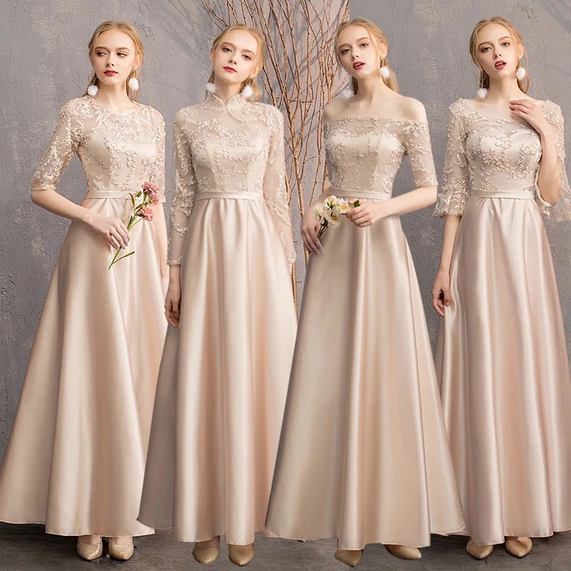 

Slim Fit Long Sve Maids of Dr Ele aduation Fem Faionable Korean Sle Wedding Dr with Belt