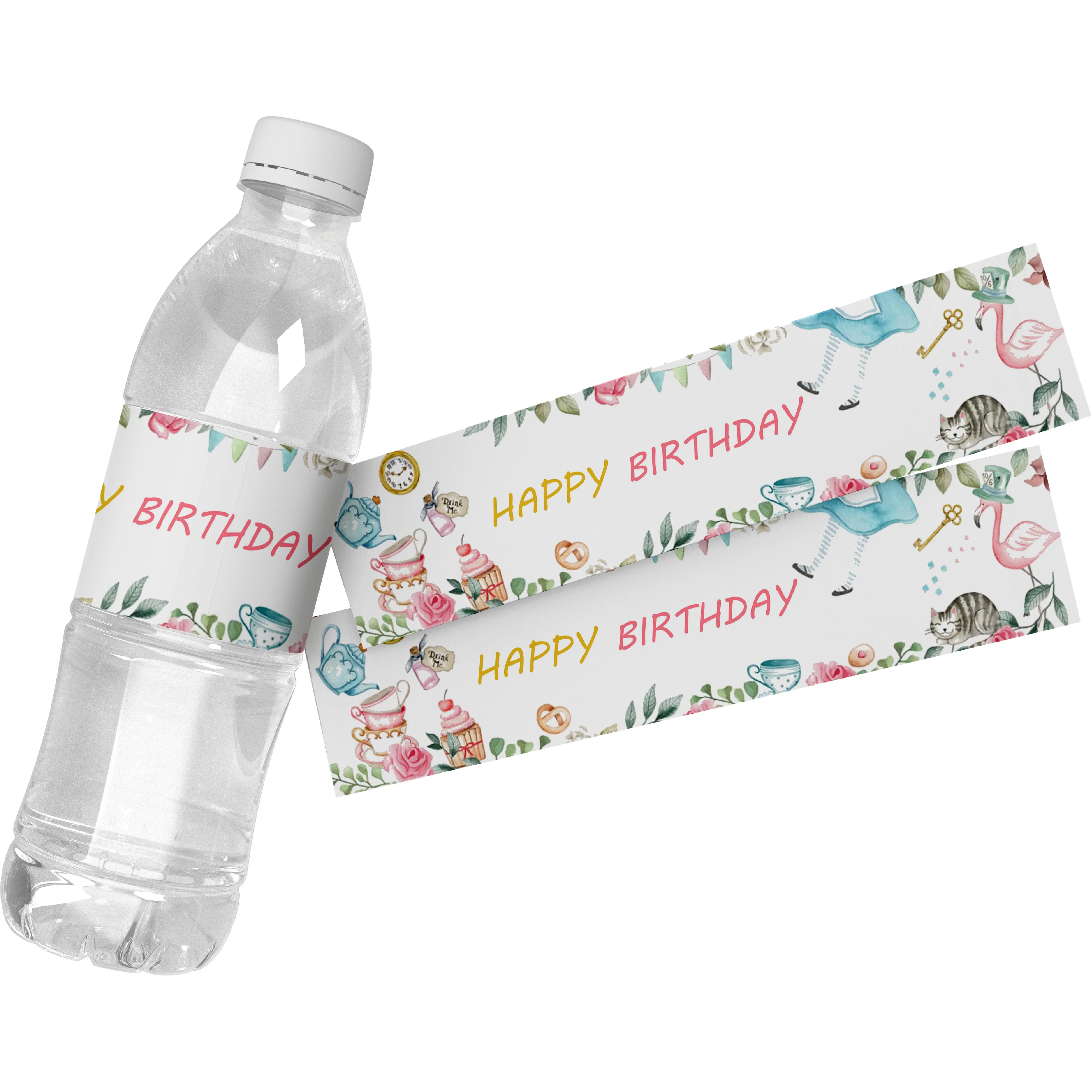 24pcs Custom Alice In Wonderland Water Bottle Wraps Sticker Labels Baptism Baby Shower Birthday Party Personalized Decor Supply